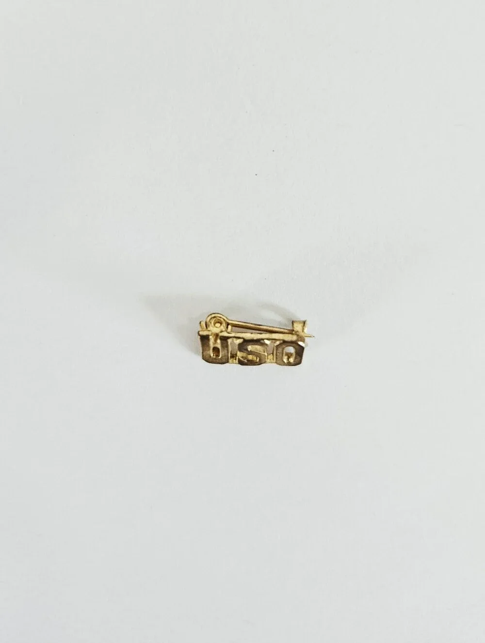 Vintage USO WWII United Service Organizations Gold-Plated Brass Small Lapel Pin
